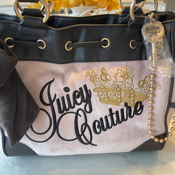 JUICY COUTURE KEY BAG! Chocolate and pink !!! Velvet bow! New - Picture 1 of 5